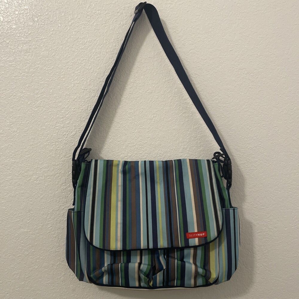 Skip Hop Baby Diaper Bag Unisex Blue Brown Stripes Dad Bag See